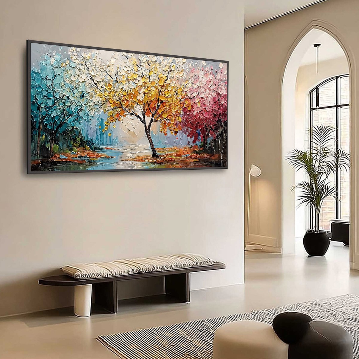 Gold Tree Palette Knife Oil Painting – Kaleidoscope Of Seasons