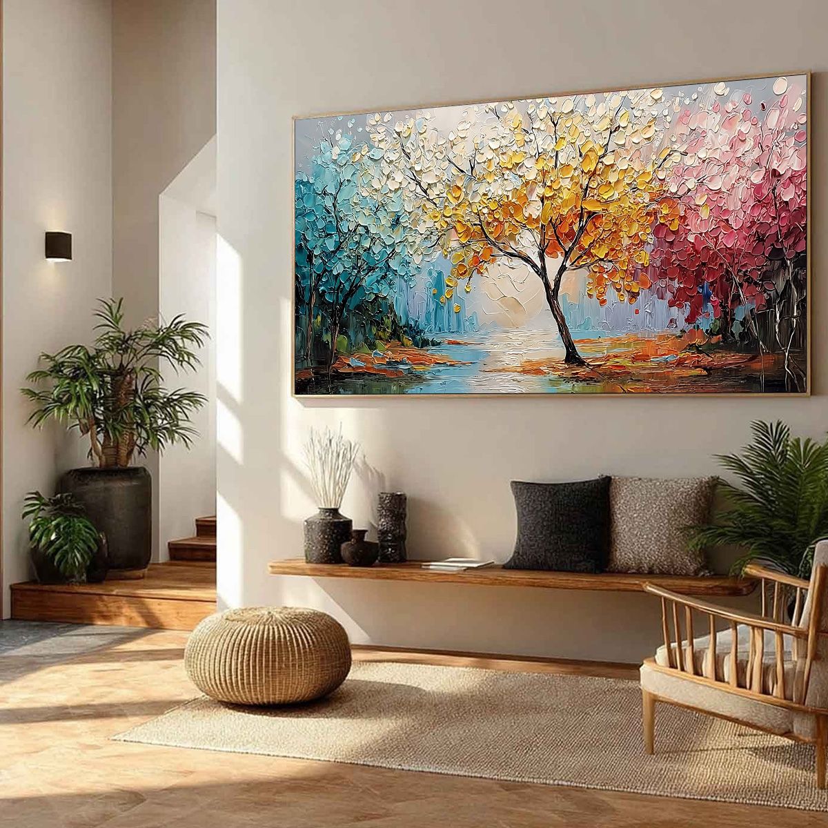 Gold Tree Palette Knife Oil Painting – Kaleidoscope Of Seasons