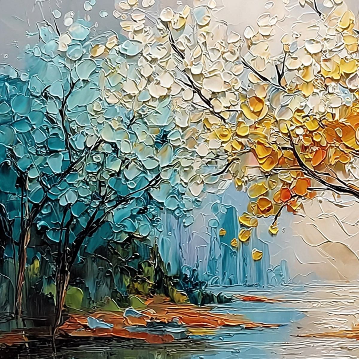 Kaleidoscope Of Seasons – Tree Palette Knife Oil Painting, view 3