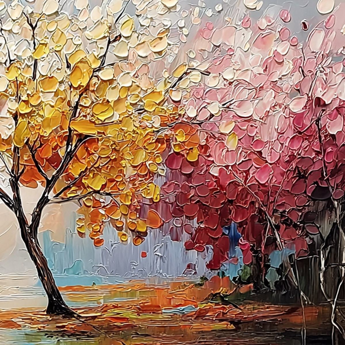 Kaleidoscope Of Seasons – Tree Palette Knife Oil Painting, view 5