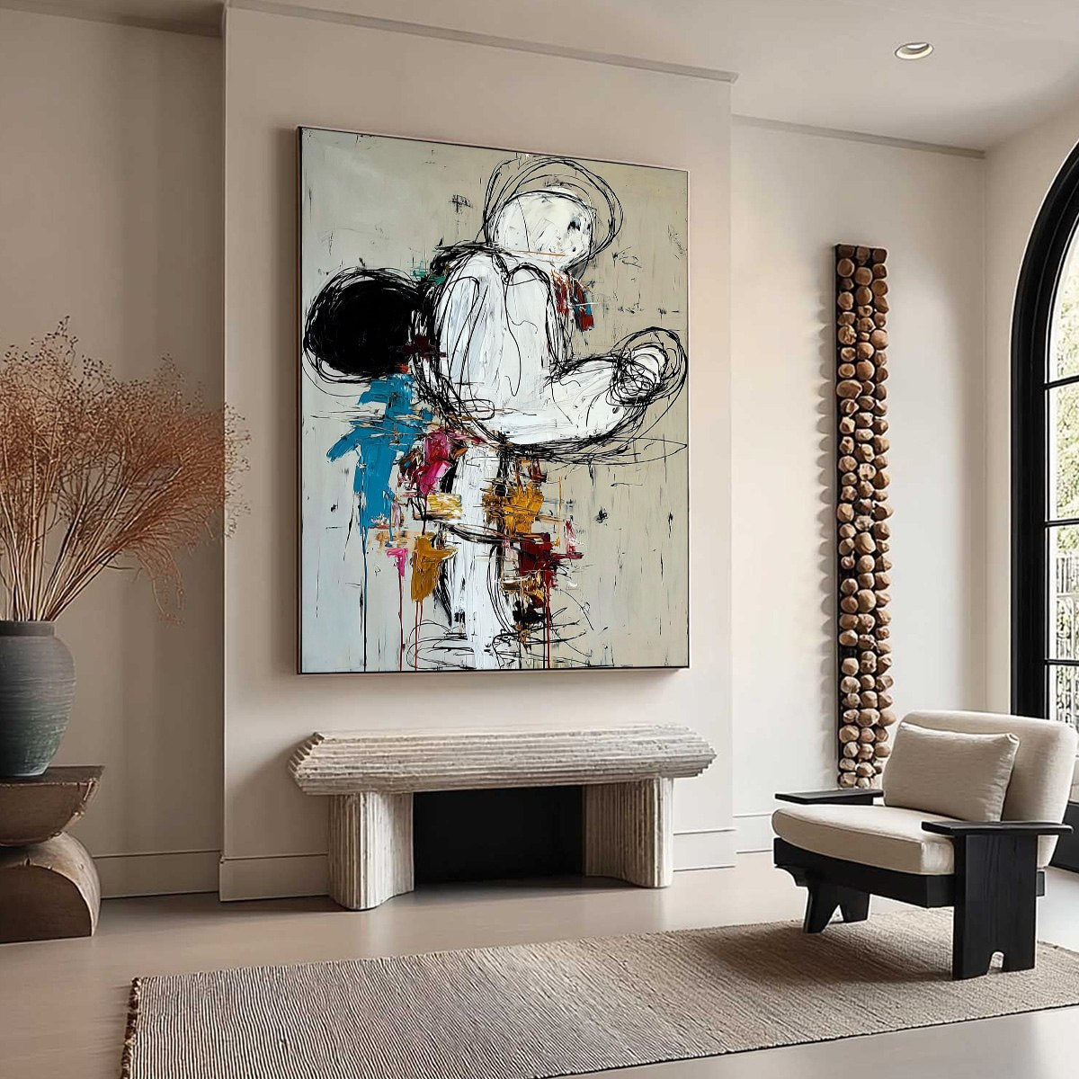 Blue and Gold Abstract Figurative Textured Oil Painting – Kinetic Form