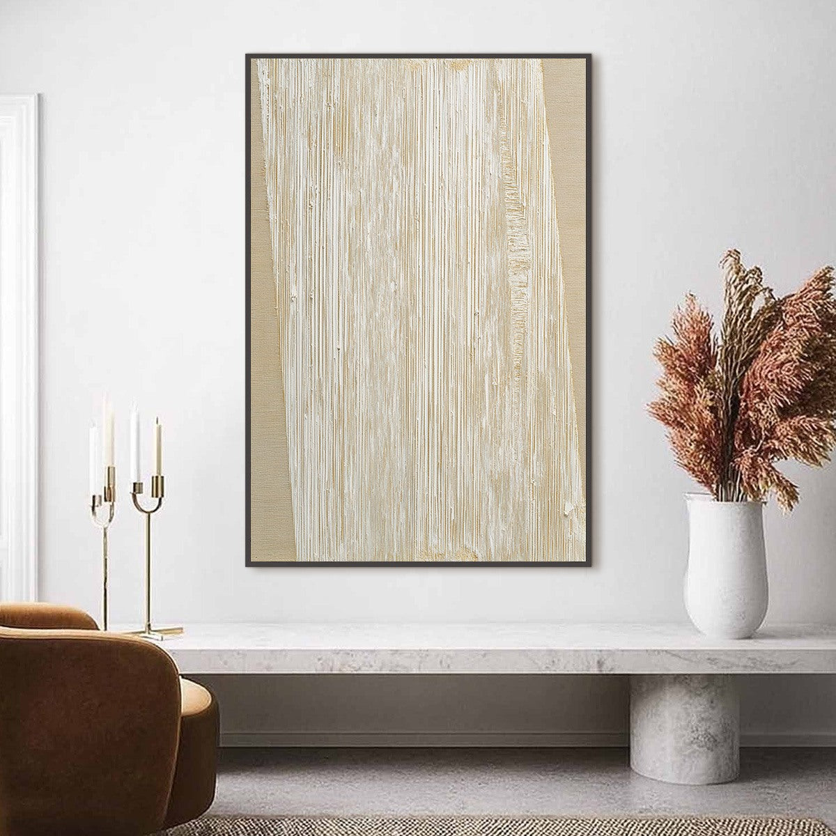 Linear Calm – Wabi-Sabi Abstract Palette Knife Oil Painting, view 2