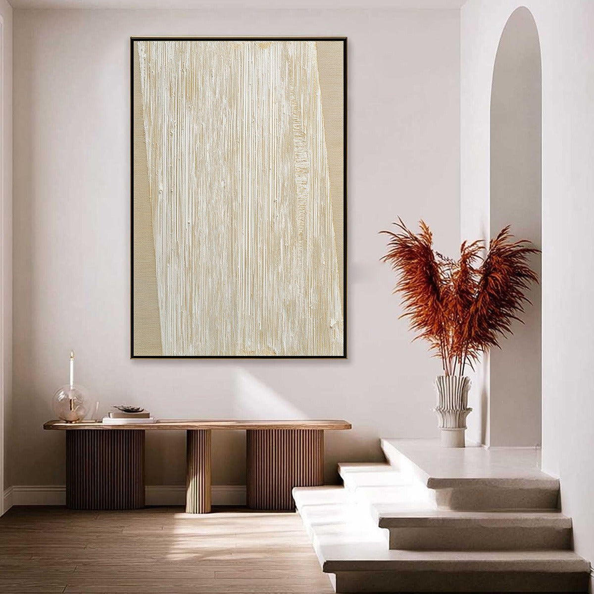 Linear Calm – Wabi-Sabi Abstract Palette Knife Oil Painting, view 4