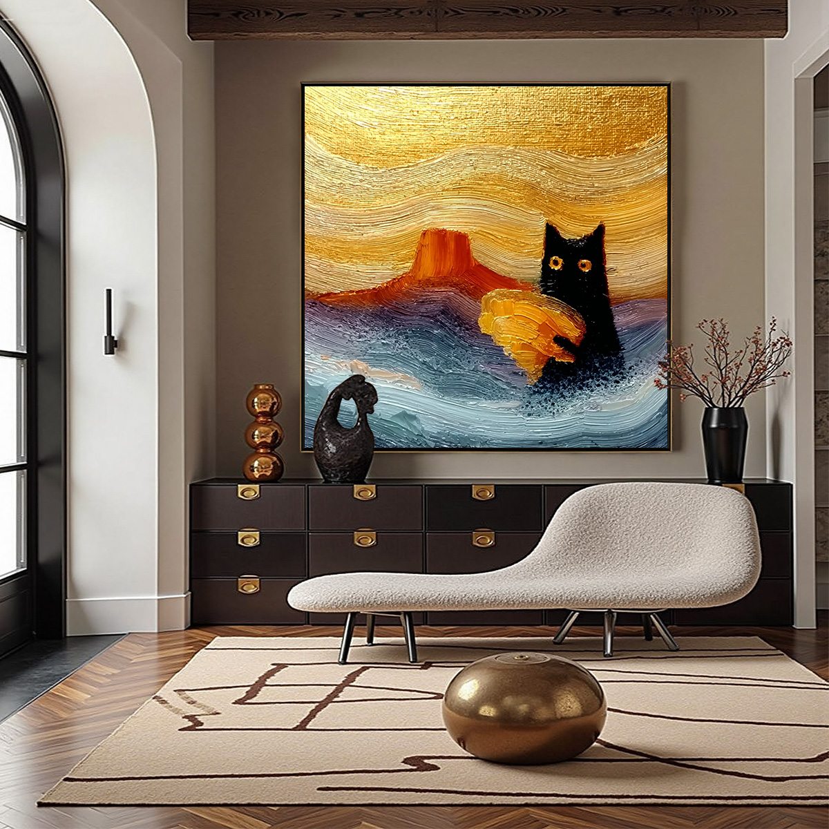 Lunar Thief – Cat Impasto Oil Painting, view 2
