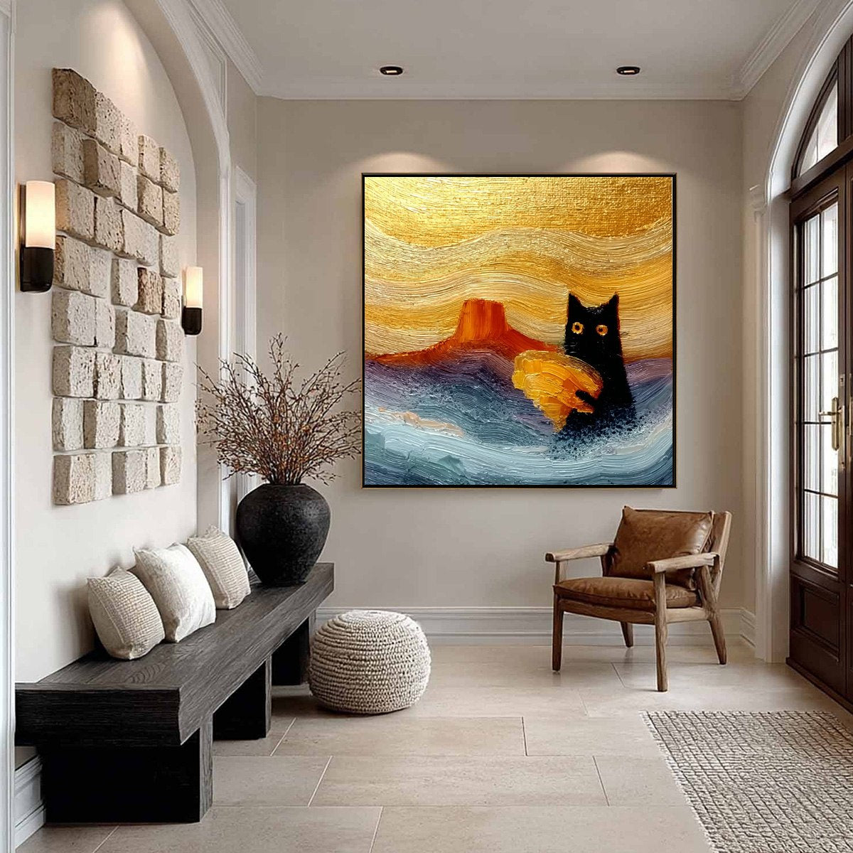 Lunar Thief – Cat Impasto Oil Painting, view 4