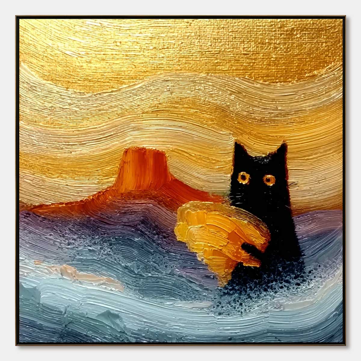 Lunar Thief – Cat Impasto Oil Painting, view 1