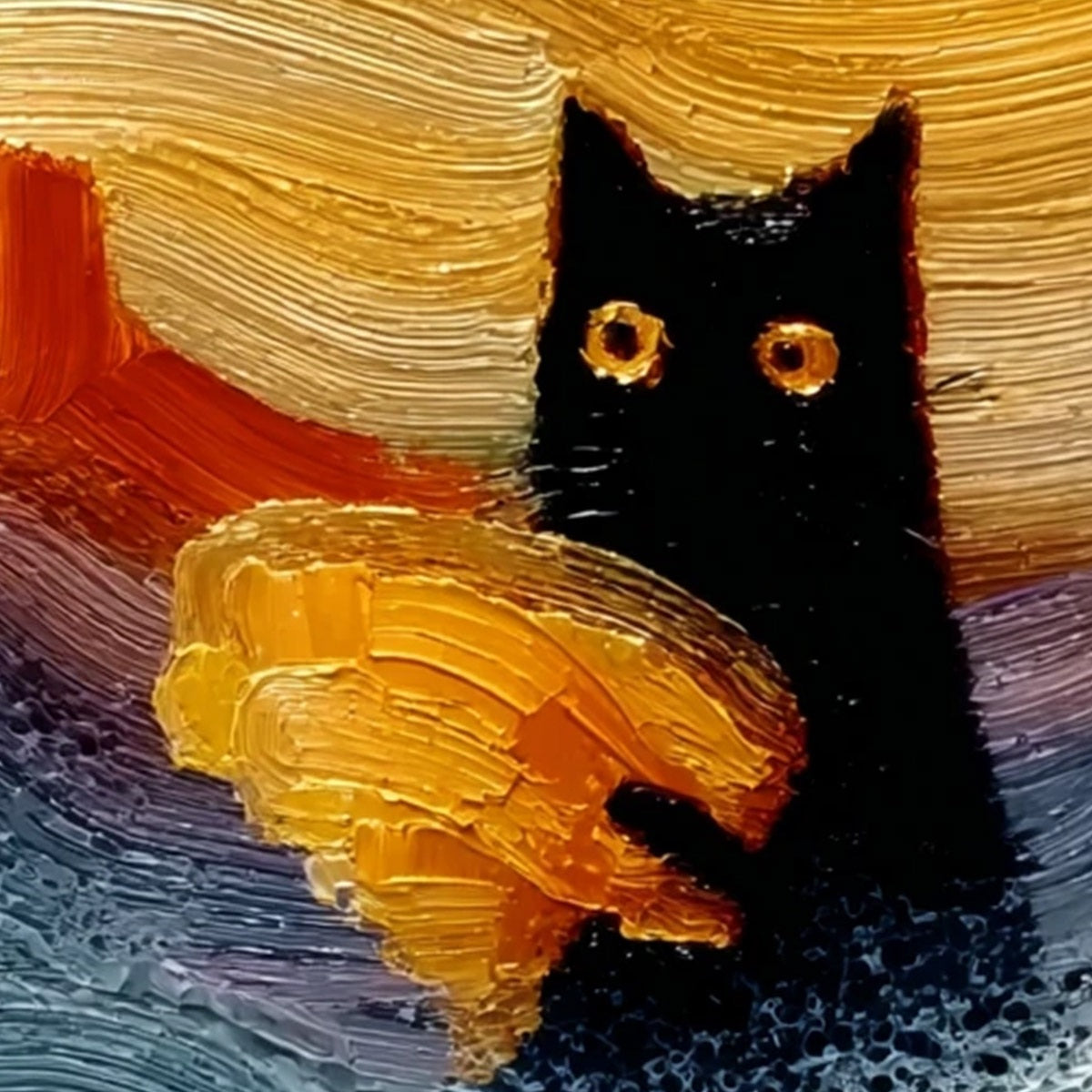 Lunar Thief – Cat Impasto Oil Painting, view 3