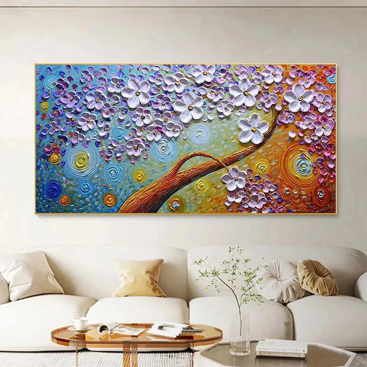 Gold and Lavender Floral Textured Painting – Lilac Dream