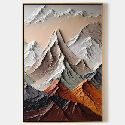 Majestic Peaks hand-painted slate blue, ivory and soft grey textured mountain landscape painting rolled canvas option
