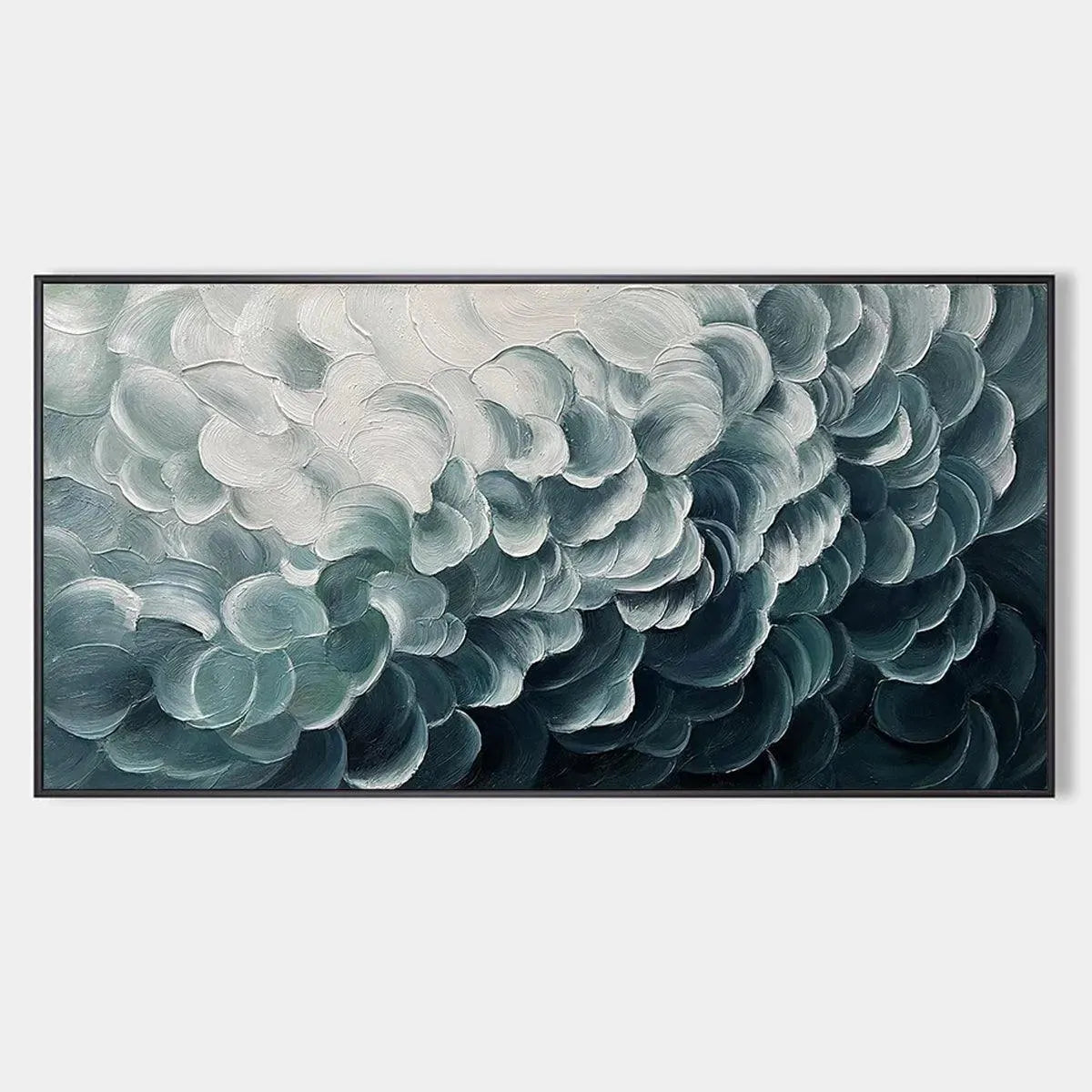 Mediterranean Breeze hand-painted white and teal textured coastal abstract painting rolled canvas option