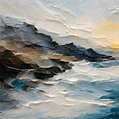 Midnight Breaker hand-painted soft grey and ocean blue textured ocean wave painting