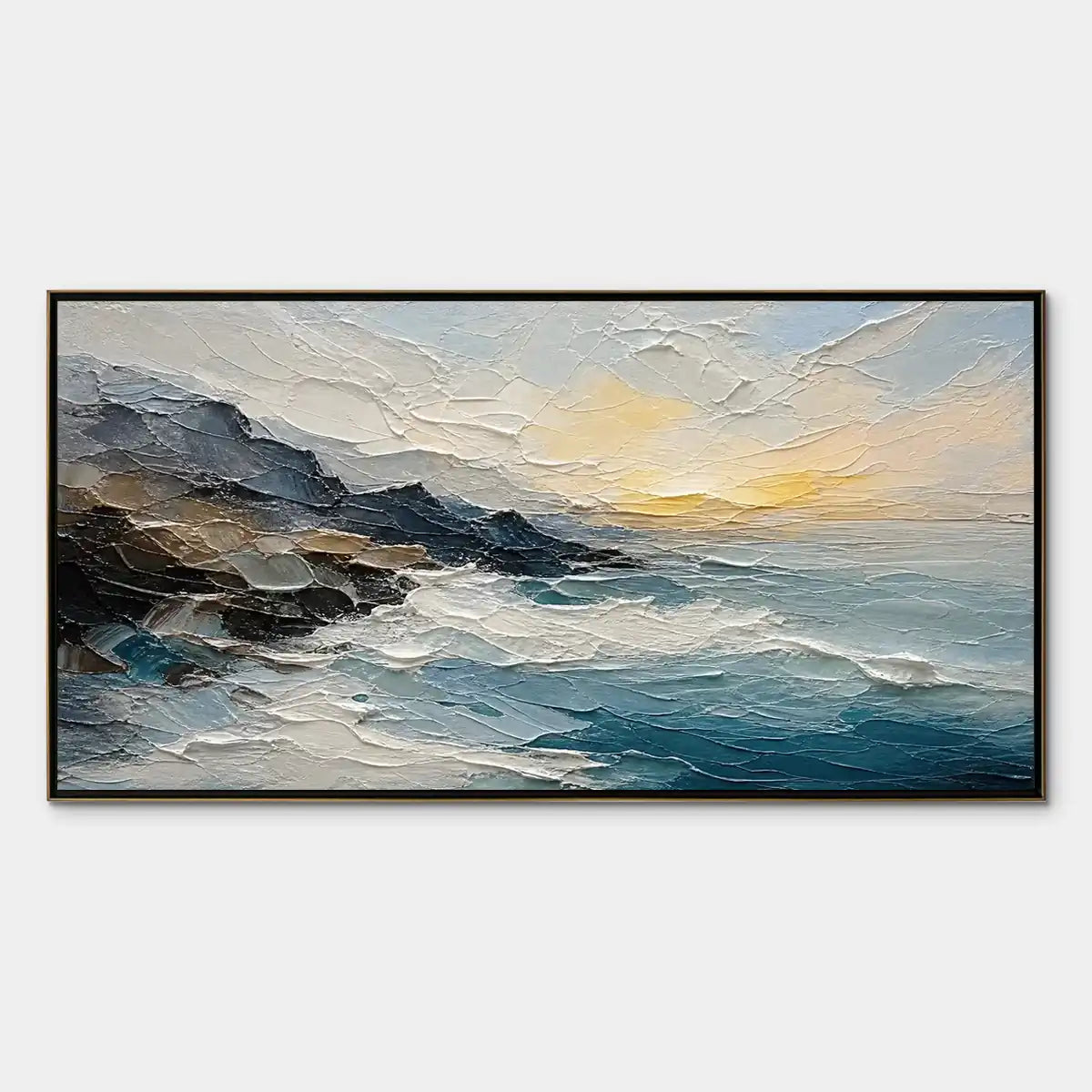 Midnight Breaker hand-painted soft grey and ocean blue textured ocean wave painting