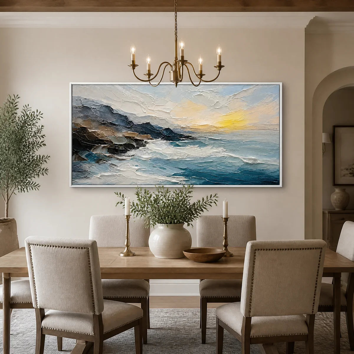Midnight Breaker hand-painted soft grey and ocean blue textured ocean wave painting