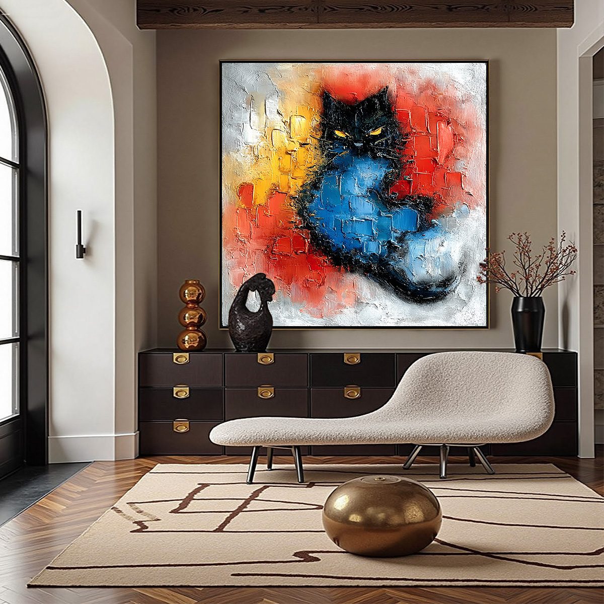 Midnight Ember – Cat Impasto Oil Painting, view 4