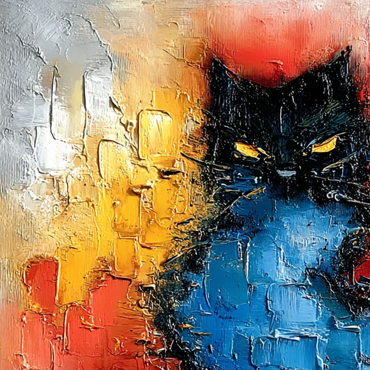 Midnight Ember – Cat Impasto Oil Painting, view 5