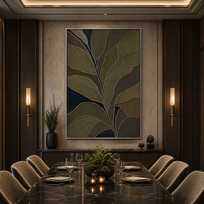 Olive Abstract Botanical Textured Painting – Midnight Foliage