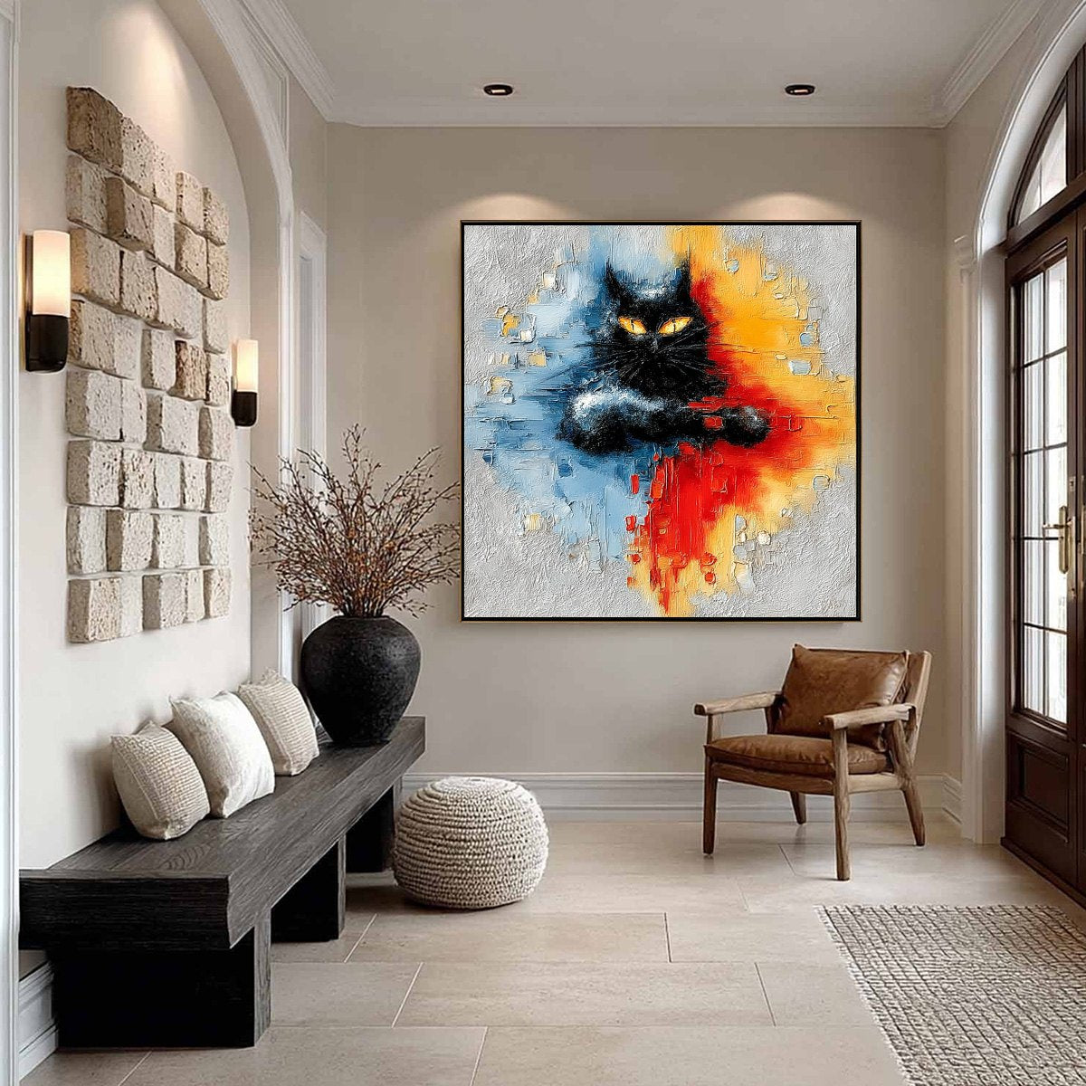 Midnight Gaze – Cat Impasto Oil Painting, view 4