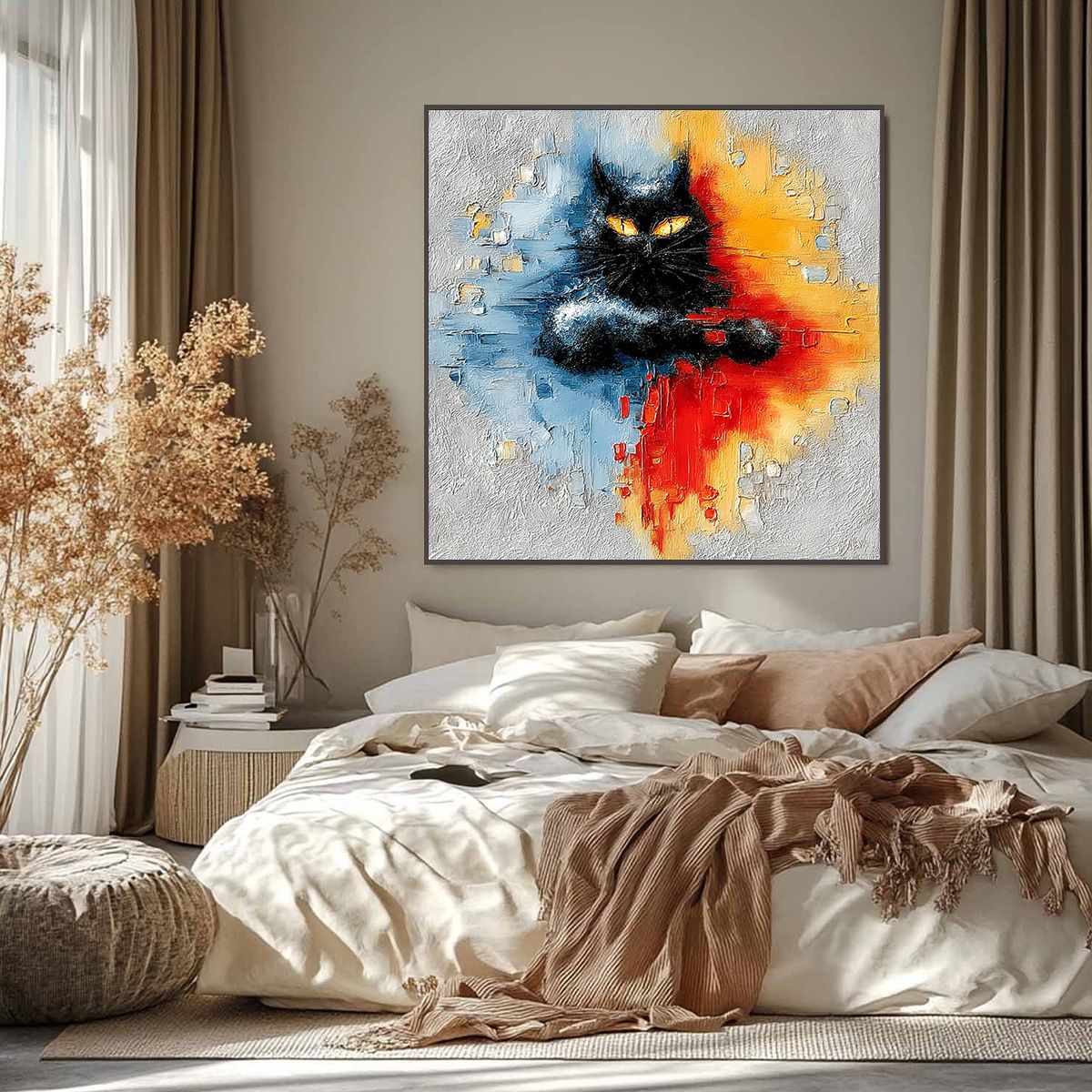 Midnight Gaze – Cat Impasto Oil Painting, view 2