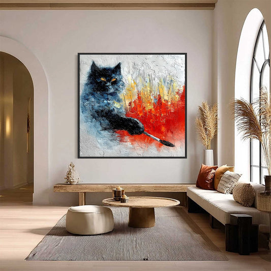 Midnight Painter – Cat Impasto Oil Painting, view 2