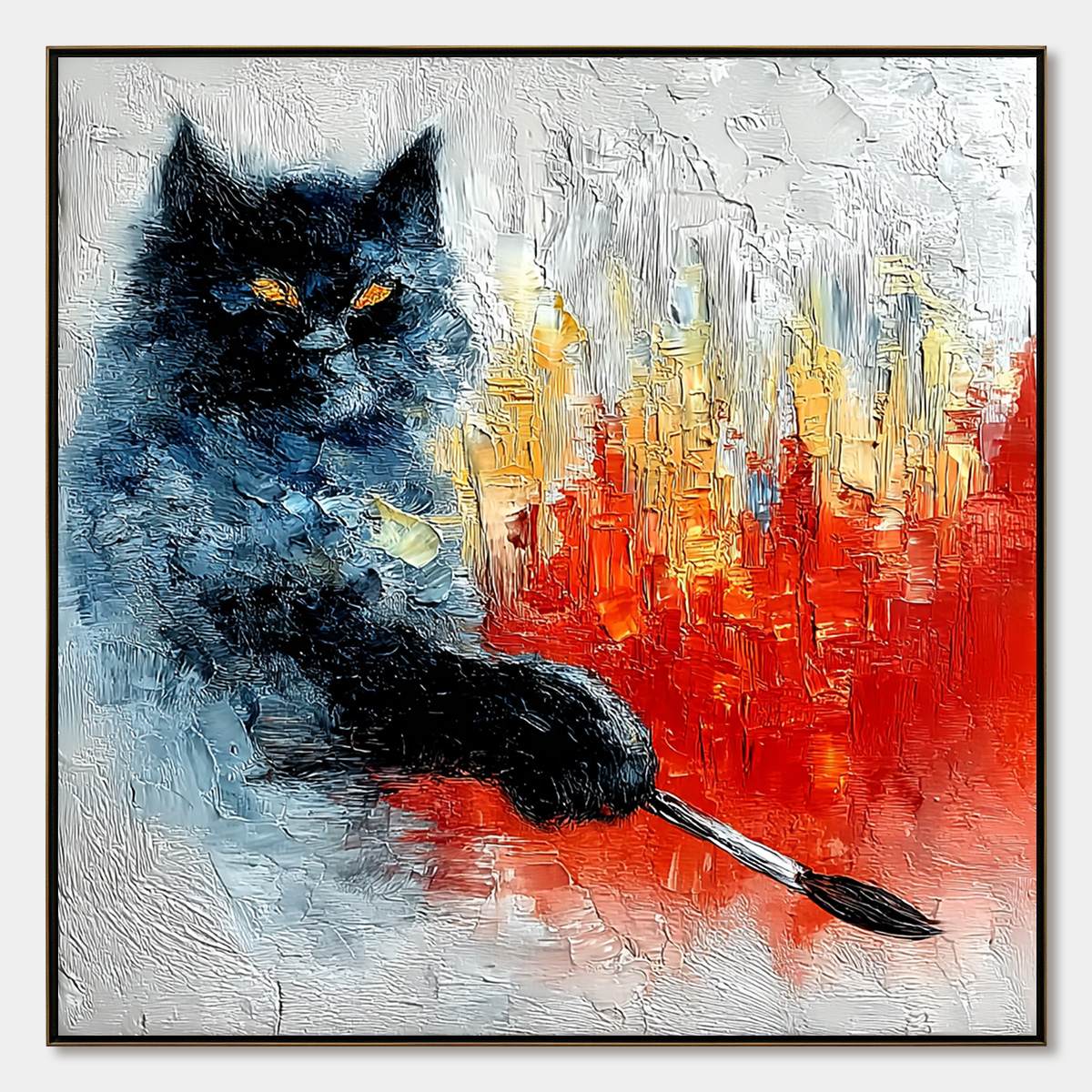Midnight Painter – Cat Impasto Oil Painting, view 1