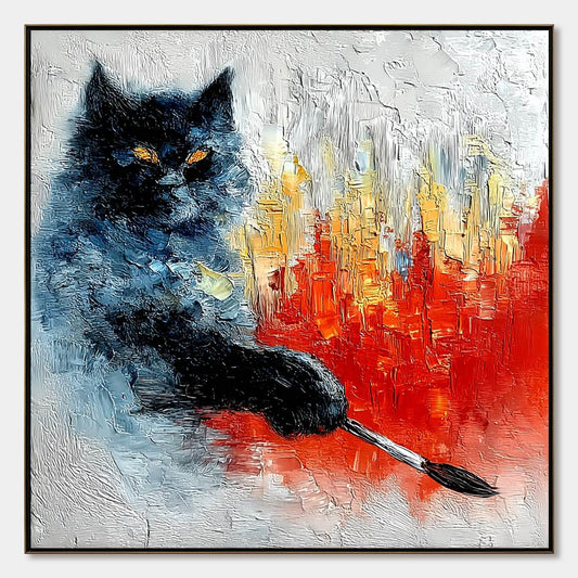 Midnight Painter – Cat Impasto Oil Painting, view 1