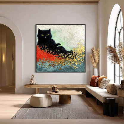 Midnight Reign – Cat Impasto Oil Painting, view 2