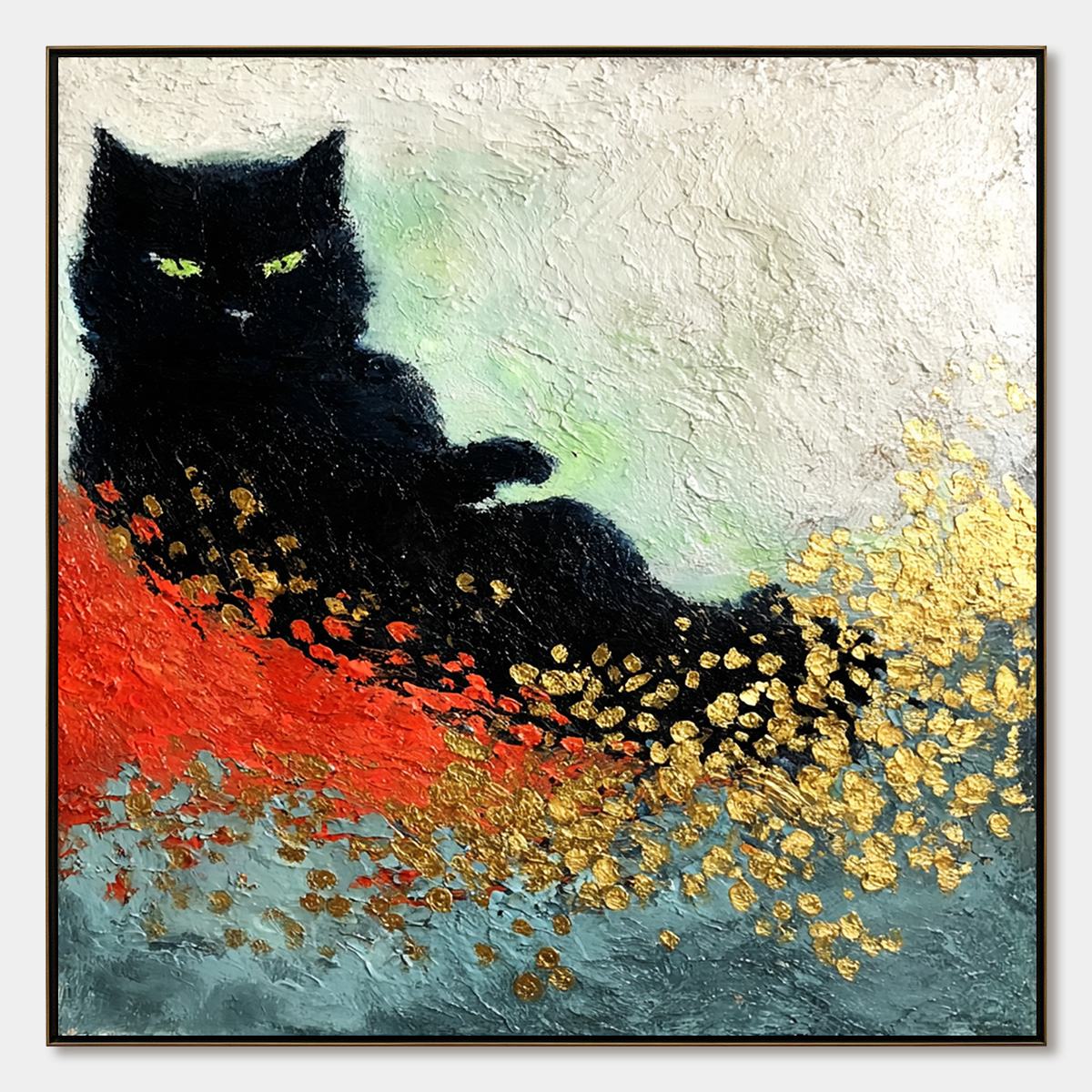 Midnight Reign – Cat Impasto Oil Painting, view 1