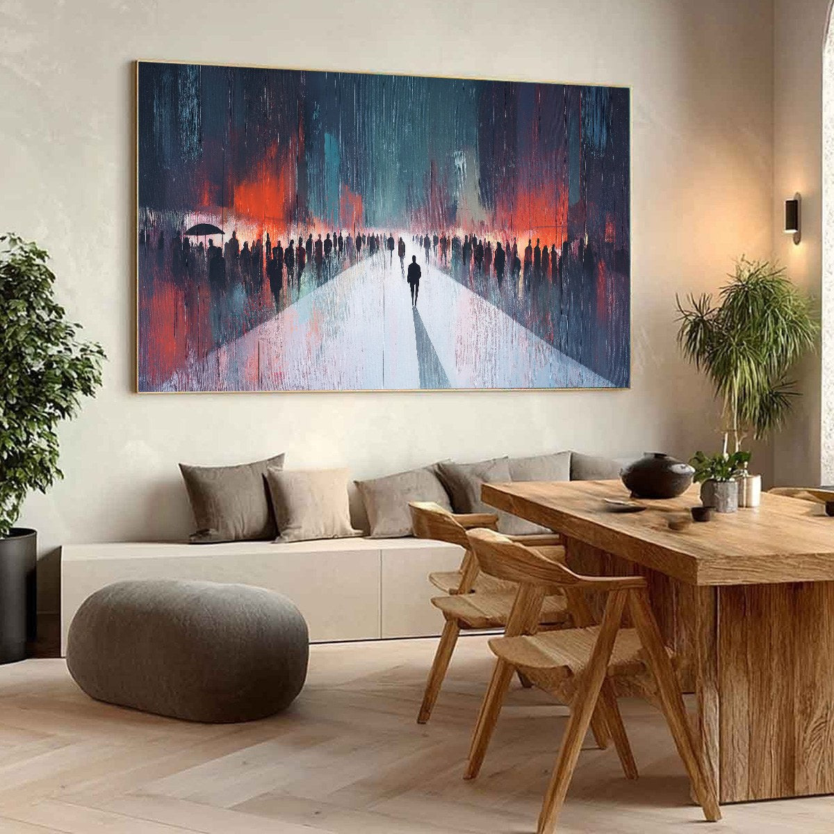 Figurative Minimalist Silhouette Textured Oil Painting – Midnight Crossing
