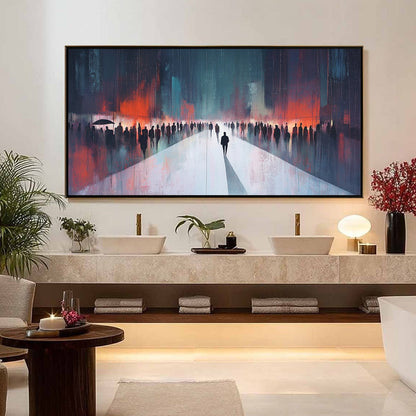 Figurative Minimalist Silhouette Textured Oil Painting – Midnight Crossing