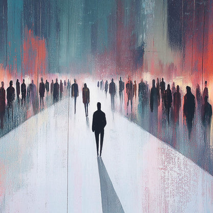 Figurative Minimalist Silhouette Textured Oil Painting – Midnight Crossing