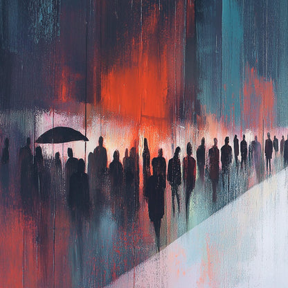 Figurative Minimalist Silhouette Textured Oil Painting – Midnight Crossing