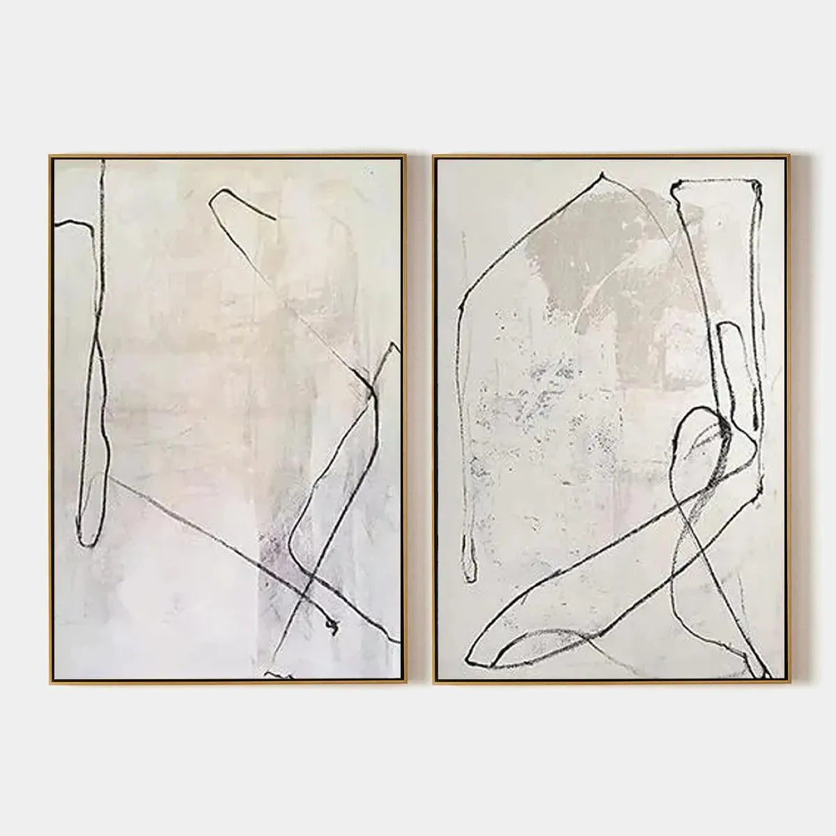 Minimalist Abstract Diptych – Wabi-Sabi Abstract Line Art Oil Painting, view 1