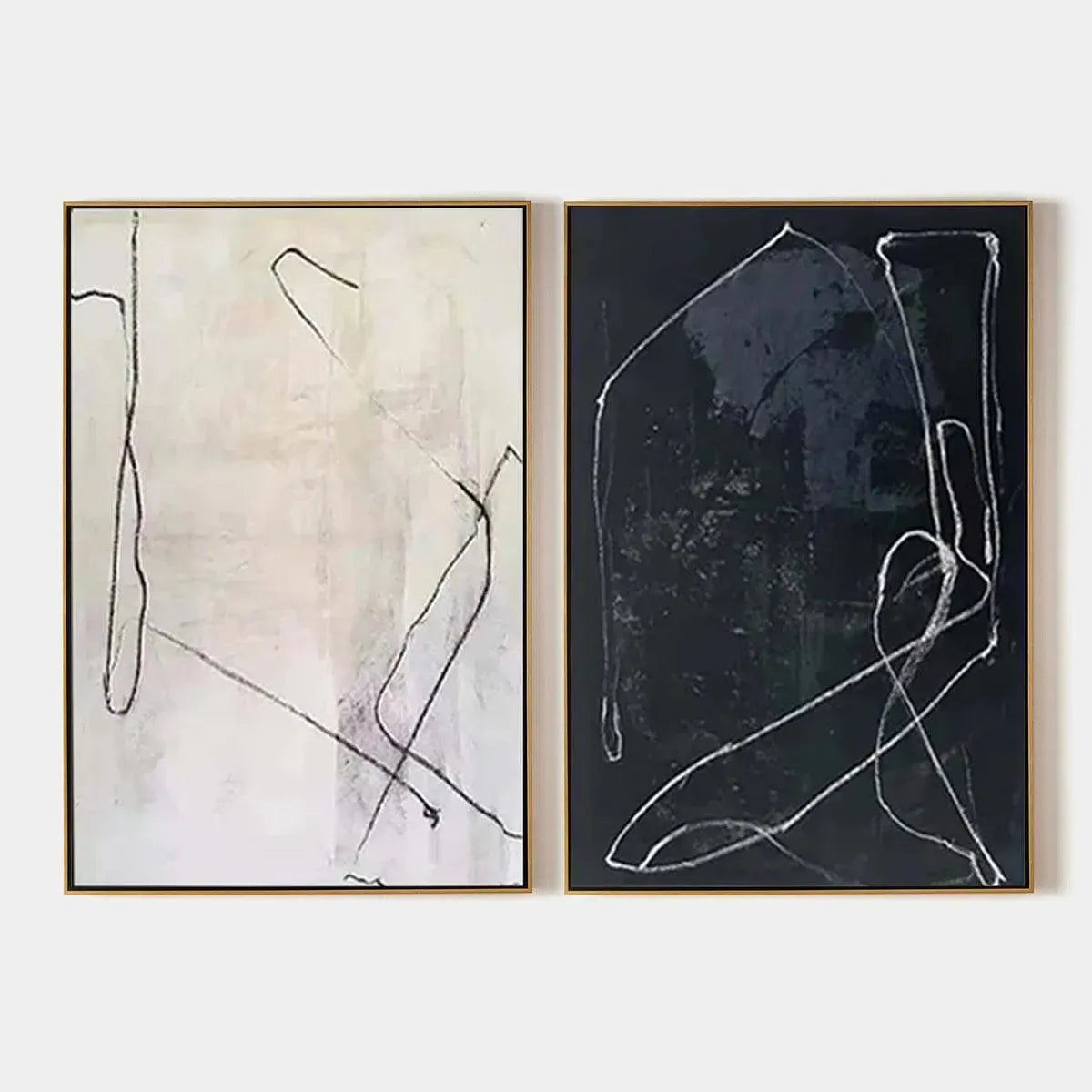 Minimalist Abstract Duo – Wabi-Sabi Black and White Abstract Oil Painting, view 1