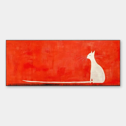 Minimalist Cat On Red Panoramic – Minimalist Cat Oil Painting, view 1