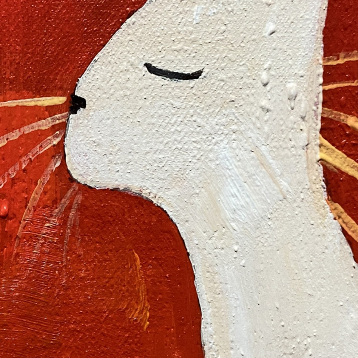 Minimalist Cat On Red Panoramic – Minimalist Cat Oil Painting, view 4