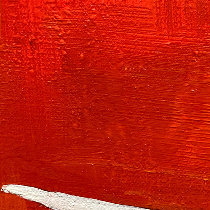 Green and Red Minimalist Cat Oil Painting – Minimalist Cat On Red Panoramic