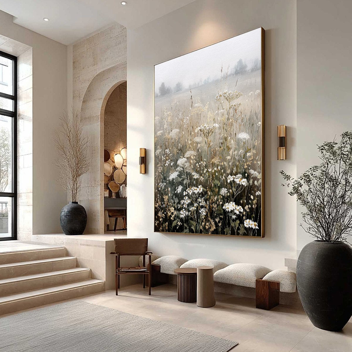 Green and White Meadow Painting – Misty Meadow