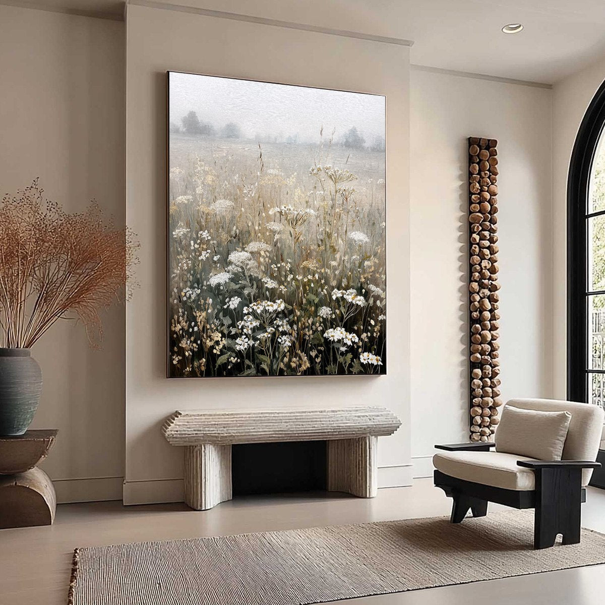 Green and White Meadow Painting – Misty Meadow