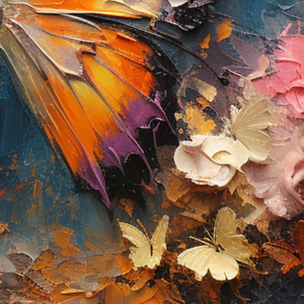 Orange and Purple Butterfly Impasto Oil Painting – Monarch's Repose