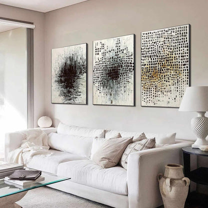 Black and White Wabi-Sabi Abstract Impasto Oil Painting – Monochrome Metamorphosis