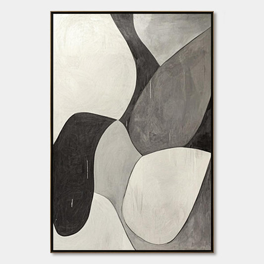Monochrome Flow – Wabi-Sabi Abstract Oil Painting, view 1
