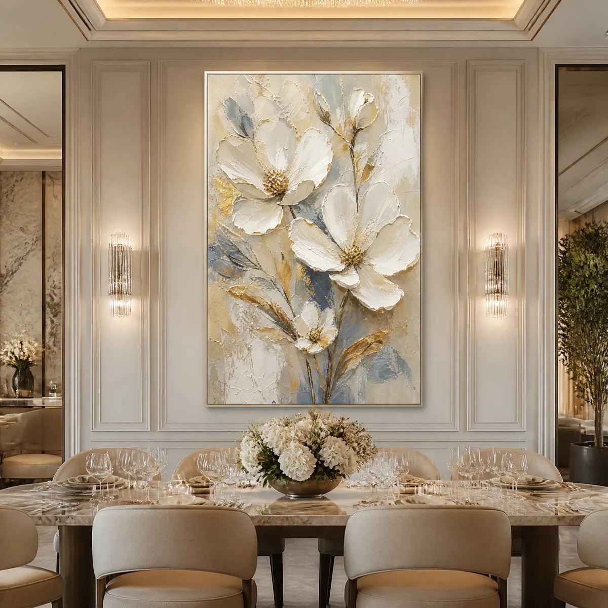 Gold and White Magnolia Painting – Moonlit Magnolia