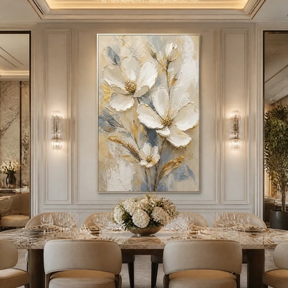 Gold and White Magnolia Painting – Moonlit Magnolia