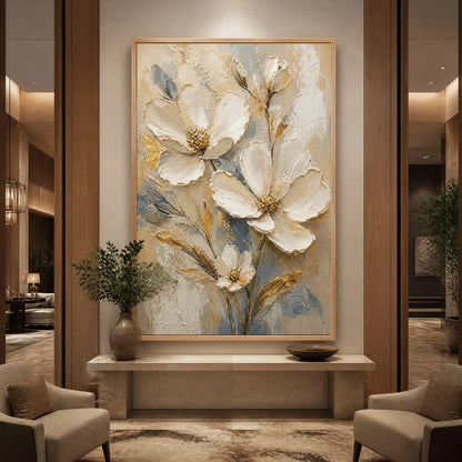 Gold and White Magnolia Painting – Moonlit Magnolia