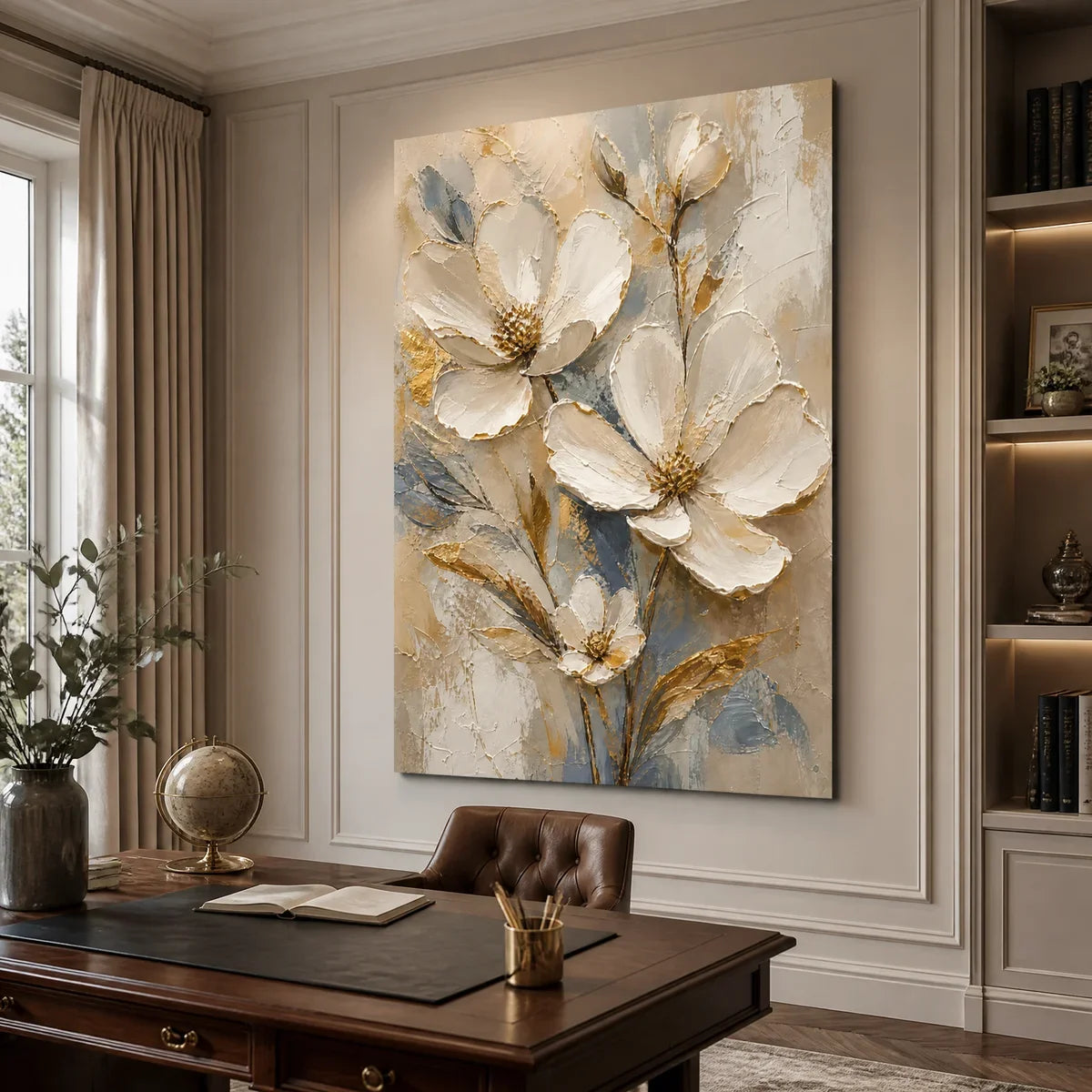 Gold and White Magnolia Painting – Moonlit Magnolia