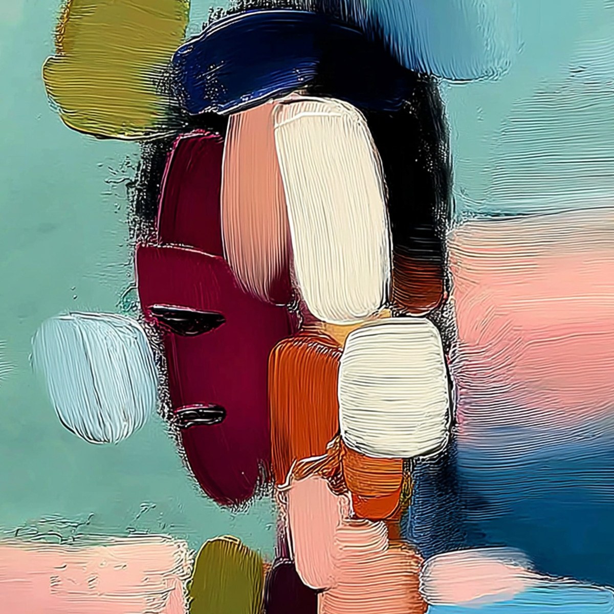 Mosaic Of Thoughts – Figurative Impasto Oil Painting, view 3