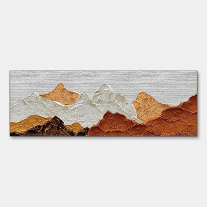 Mountain Peaks hand-painted white and earth brown textured mountain landscape painting rolled canvas option