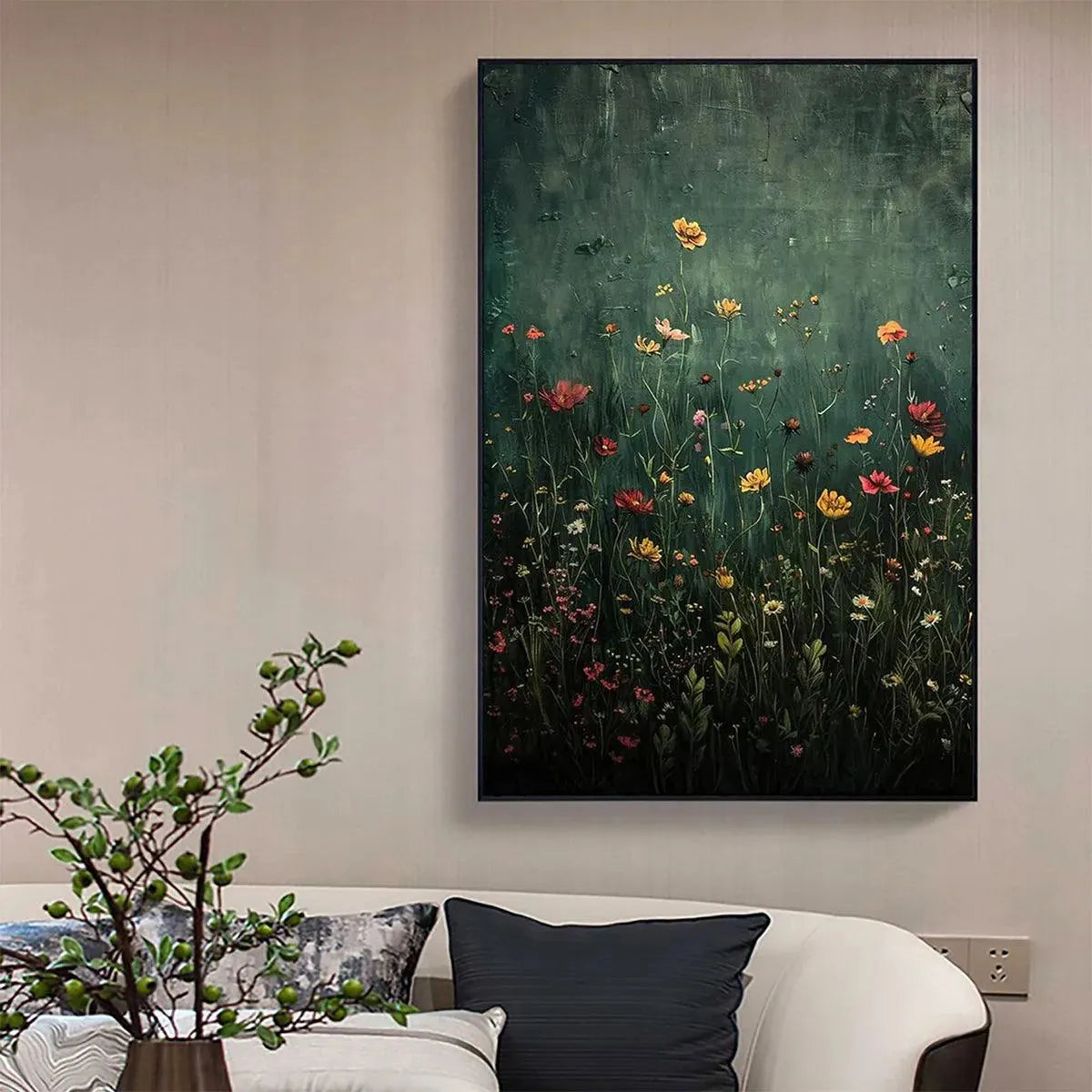 Green Meadow Textured Painting – Meadow's Embrace