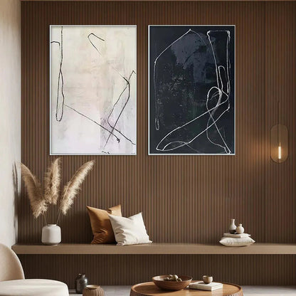 Minimalist Abstract Duo – Wabi-Sabi Black and White Abstract Oil Painting, view 4