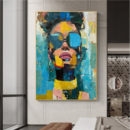 Figurative Gold Female Figure Impasto Oil Painting – Golden Gaze